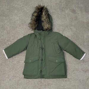 Baby GAP 2T Olive Green Winter Jacket Faux Fur Hood